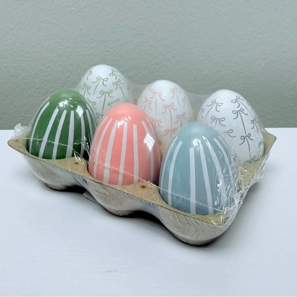 New! Target Bullseye Playground Set of 6 Decorative Pastel Egg Set of 6, Bows